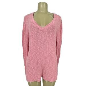J. Crew Large Wonen Loose Open Knit Slub V Neck Pullover Sweater Pink AZ890 H122
